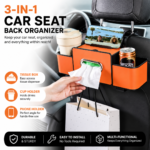 3-IN-1 Car Seat Back Organizer – Orange & Black - Image 2